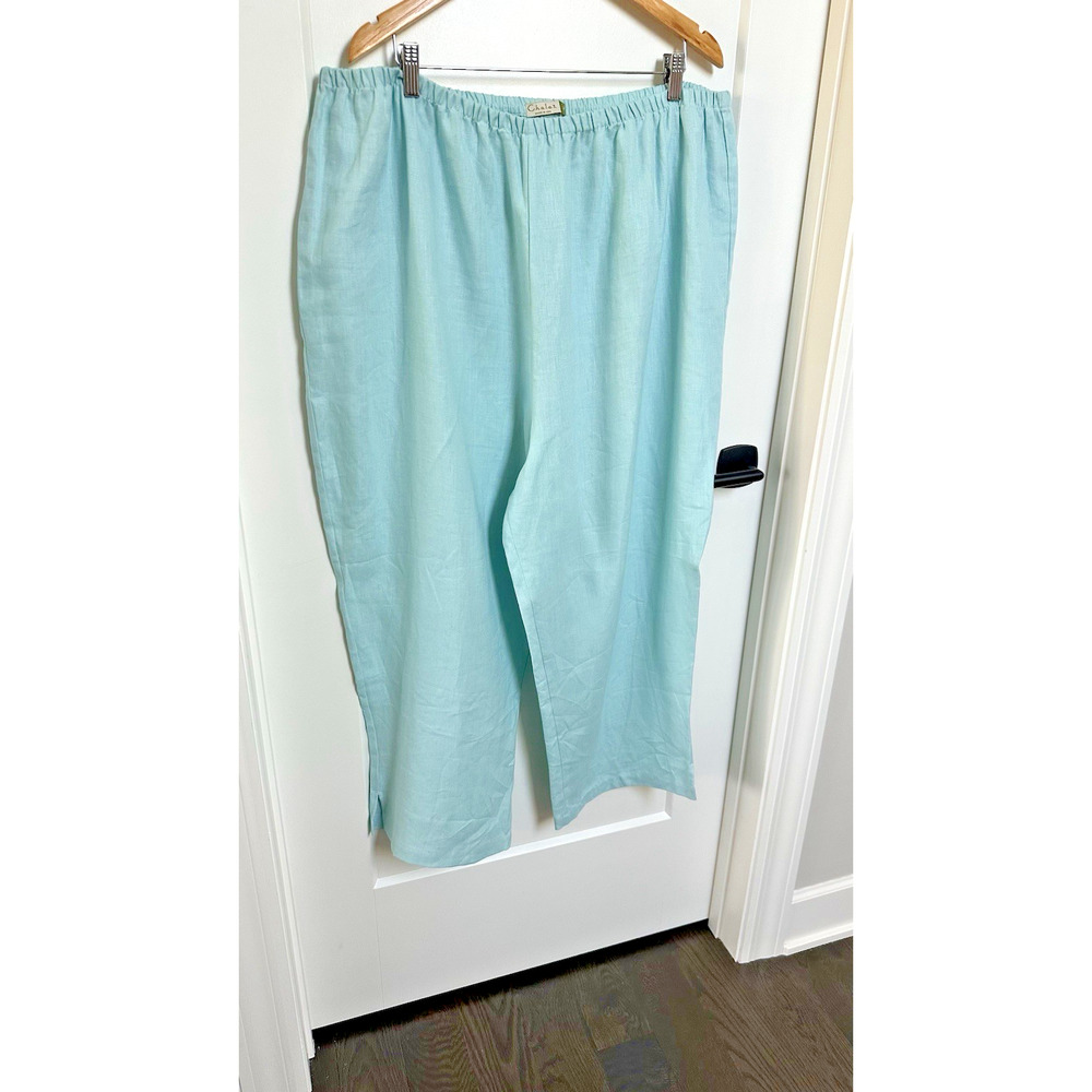 Chalet et Ceci Plus 100% Linen Pants wide leg Cropped Powder Blue USA sz 3X